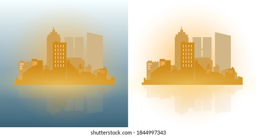 Vector flat city sunset skyline with background and without for icons for web and mobile
