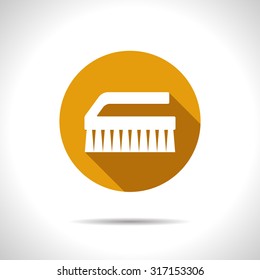 Vector flat cleaning brush icon on color circle 