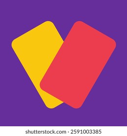 Vector flat clipart with 2 red and yellow card for referee (judge) as symbol attention, warning for breaking the rules in time of football game, world championship. Minimalistic sport art collection