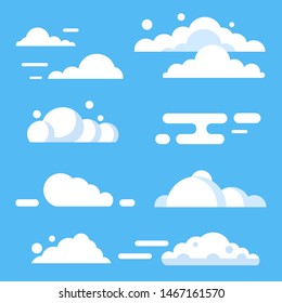 Vector flat cloud set. Blue sky with white clouds. Vector stock.