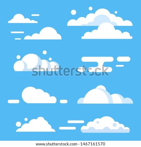 Vector flat cloud set. Blue sky with white clouds. Vector stock.