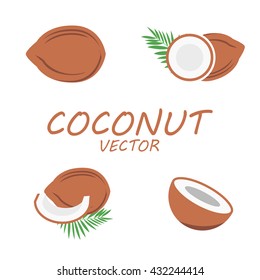 Vector flat coconut icons set on white background
