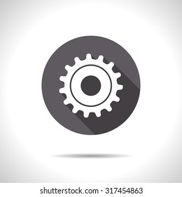 Vector flat cogwheel icon on color circle 