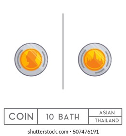 Vector Flat Coins Thailand Ten Bath