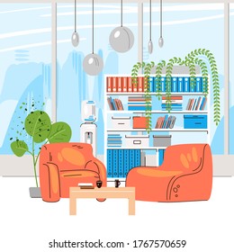 Vector Flat Collection of Creative Workplace with Modern Open Space and Empty Office Interior - Business and Contemporary Co-Working Illustraton of lounge Zone