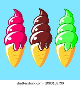 Vector flat collection of tasty sweet ice cream cone and eskimo