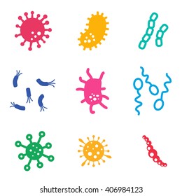 Vector flat color bacteria icons set.