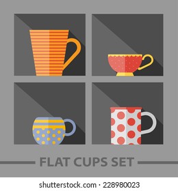 Vector flat color cups on shelf set. Eps10