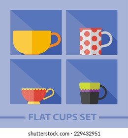 Vector flat color cups on shelf set. Eps10