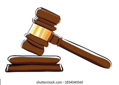 Vector Flat Color, Gavel, at White Background
