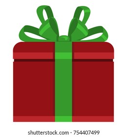 Vector Flat Color Icon - Red Gift Box with Green Wrapping Ribbon