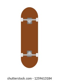 vector flat color icon of skateboard deck with trucks and wheels isolated on white. Top view