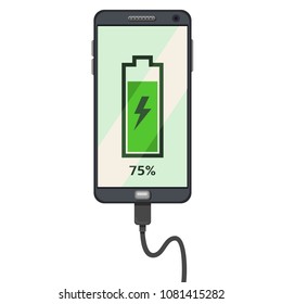 Vector Flat Color Illustration - Smartphone Battery Charging