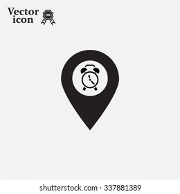 Vector flat color pins with clock icon