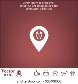 Vector flat color pins with clock icon