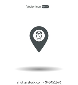 Vector flat color pins with clock icon