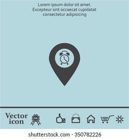 Vector flat color pins with clock icon