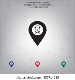 Vector flat color pins with clock icon