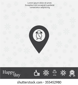 Vector flat color pins with clock icon