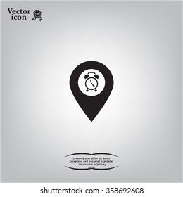 Vector flat color pins with clock icon