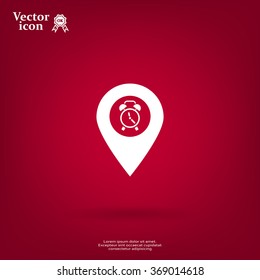 Vector flat color pins with clock icon