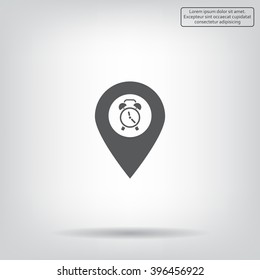 Vector flat color pins with clock icon