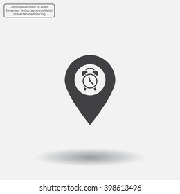 Vector flat color pins with clock icon