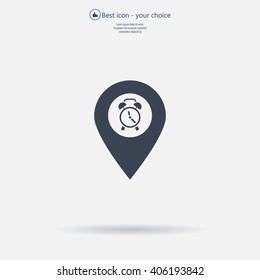 Vector flat color pins with clock icon
