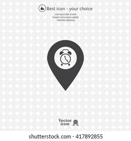 Vector flat color pins with clock icon