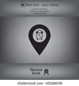 Vector flat color pins with clock icon