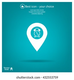Vector flat color pins with clock icon