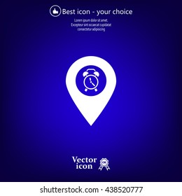 Vector flat color pins with clock icon