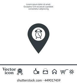 Vector flat color pins with clock icon
