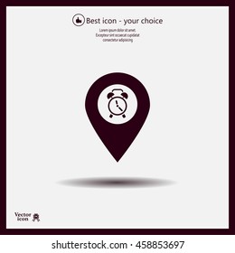 Vector flat color pins with clock icon