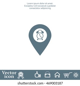 Vector flat color pins with clock icon