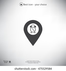 Vector flat color pins with clock icon