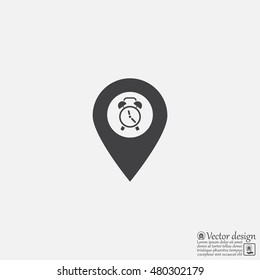 Vector flat color pins with clock icon