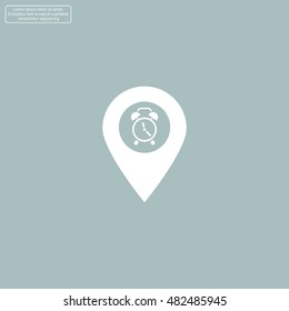 Vector flat color pins with clock icon