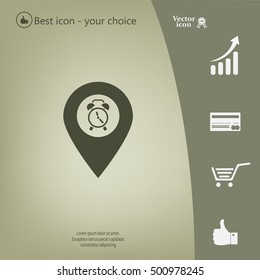 Vector flat color pins with clock icon