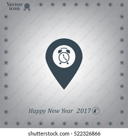 Vector flat color pins with clock icon