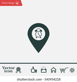 Vector flat color pins with clock icon