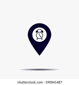 Vector flat color pins with clock icon