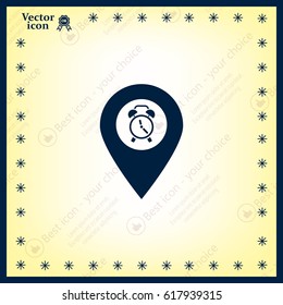 Vector flat color pins with clock icon