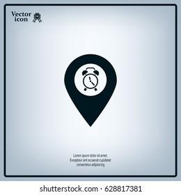 Vector flat color pins with clock icon