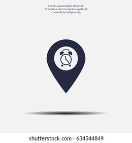 Vector flat color pins with clock icon