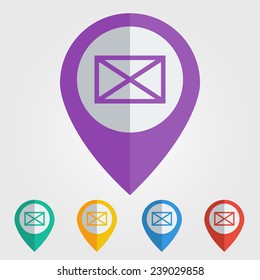 Vector flat color pins with mail icon 