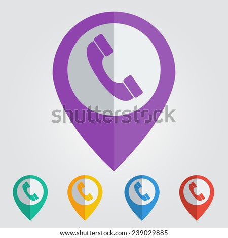 Vector flat color pins with phone icon 