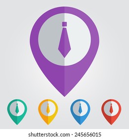 Vector flat color pins with tie icon