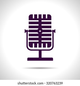 Vector flat color retro microphone icon  on white background 