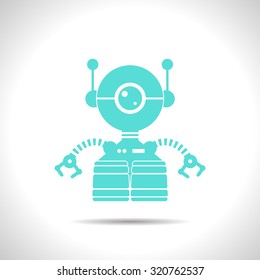 Vector flat color retro robot toy icon  on white background 